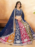 Pretty Multi - Color Thread Embroidered Georgette Wedding Lehenga Choli - Ethnic Plus In