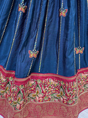 Pretty Navy Blue Sequins Silk Wedding Wear Lehenga Choli With Dupatta - Ethnic Plus In