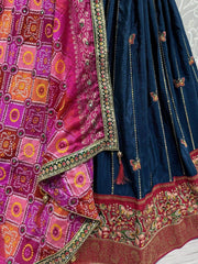 Pretty Navy Blue Sequins Silk Wedding Wear Lehenga Choli With Dupatta - Ethnic Plus In