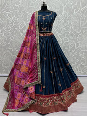 Pretty Navy Blue Sequins Silk Wedding Wear Lehenga Choli With Dupatta - Ethnic Plus In