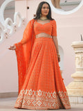 Pretty Orange Sequins Georgette Sangeet Wear Lehenga Choli - Ethnic Plus In