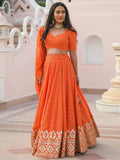 Pretty Orange Sequins Georgette Sangeet Wear Lehenga Choli - Ethnic Plus In