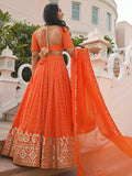 Pretty Orange Sequins Georgette Sangeet Wear Lehenga Choli - Ethnic Plus In