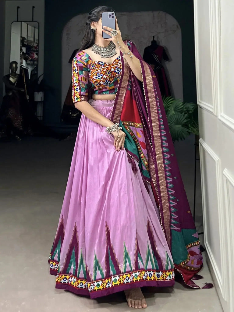 Pretty Orchid Color Gamthi Work Tussar Silk Navratri Lehenga Choli - Ethnic Plus In