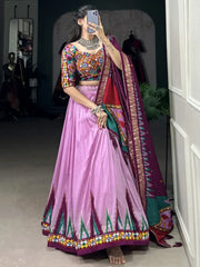 Pretty Orchid Color Gamthi Work Tussar Silk Navratri Lehenga Choli - Ethnic Plus In