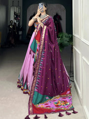 Pretty Orchid Color Gamthi Work Tussar Silk Navratri Lehenga Choli - Ethnic Plus In