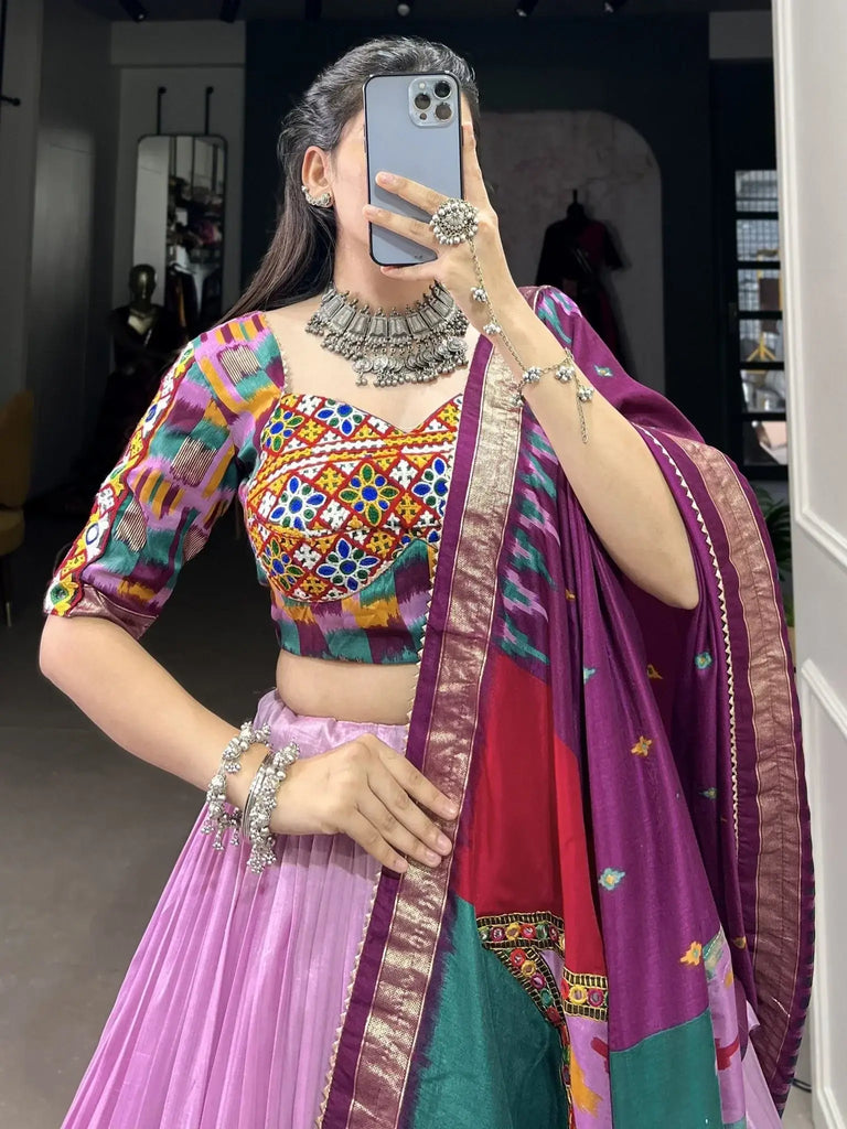 Pretty Orchid Color Gamthi Work Tussar Silk Navratri Lehenga Choli - Ethnic Plus In