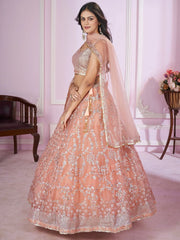 Pretty Peach Sequins Soft Net Engagement Wear Lehenga Choli - Ethnic Plus In