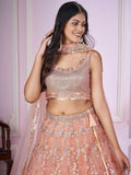 Pretty Peach Sequins Soft Net Engagement Wear Lehenga Choli - Ethnic Plus In