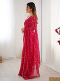 Pretty Pink Motifs Beads Party Wear Saree With Blouse - Ethnic Plus In