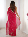 Pretty Pink Motifs Beads Party Wear Saree With Blouse - Ethnic Plus In