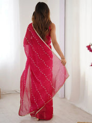 Pretty Pink Motifs Beads Party Wear Saree With Blouse - Ethnic Plus In