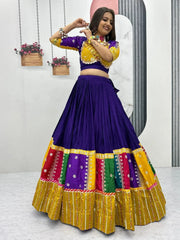 Pretty Purple Pure Cotton Embroidered Navratri Wear Lehenga Choli - Ethnic Plus In