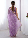 Pretty Purple Sequins Party Wear Saree With Blouse - Ethnic Plus In