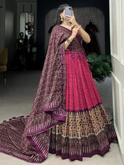 Pretty Rani Pink Color Printed Tussar Silk Wedding Wear Lehenga Choli - Ethnic Plus In