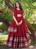 Pretty Red Chanderi Silk Zari Weaving Wedding Wear Lehenga Choli - Ethnic Plus In
