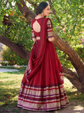 Pretty Red Chanderi Silk Zari Weaving Wedding Wear Lehenga Choli - Ethnic Plus In