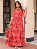 Pretty Red Georgette Floral Print Casual Wear Gown - Ethnic Plus In