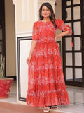Pretty Red Georgette Floral Print Casual Wear Gown - Ethnic Plus In