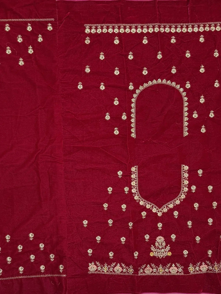 Pretty Red Jarkan Work Velvet Bridal Lehenga Choli With Double Dupatta - Ethnic Plus In
