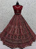Pretty Red Jarkan Work Velvet Bridal Lehenga Choli With Double Dupatta - Ethnic Plus In