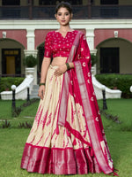 Pretty Red Shibori Print Silk Function Wear Lehenga Choli With Dupatta