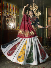 Pretty White Mirror Work Cotton Navratri Lehenga Choli With Dupatta - Ethnic Plus In
