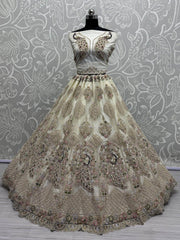Pretty White Net Zari Work Engagement Wear Lehenga Choli With Dupatta - Ethnic Plus In