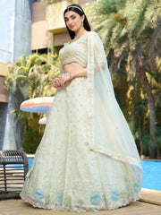 Pretty White Thread Embroidery Organza Bridesmaid Lehenga Choli - Ethnic Plus In