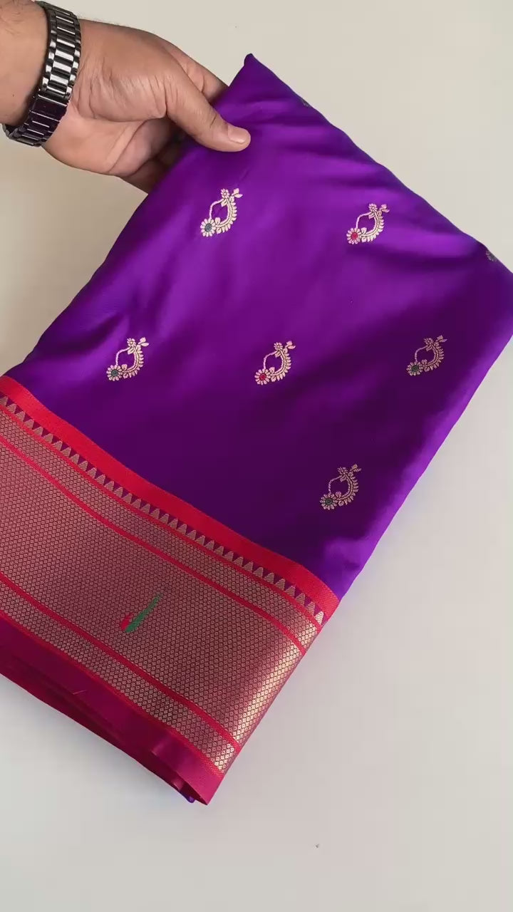 Lavishing Dark Purple Silk Paithani Weaving Traditional Saree With Blouse