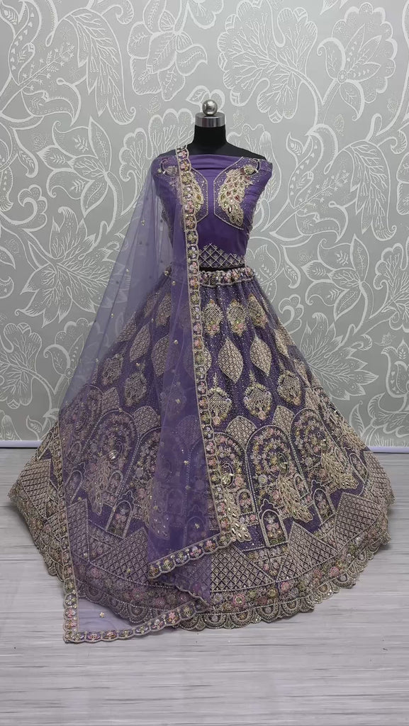 Mesmerizing Purple Net Sequins Bridesmaids Lehenga Choli With Dupatta