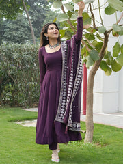Gorgeous Purple Color Thread Embroidery Georgette Anarkali Pant Suit