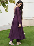 Gorgeous Purple Color Thread Embroidery Georgette Anarkali Pant Suit