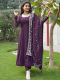 Gorgeous Purple Color Thread Embroidery Georgette Anarkali Pant Suit