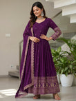 Glamorous Purple Sequins Silk Wedding Wear Gown With Dupatta 