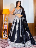 Prodigious Black Thread Embroidery Georgette Wedding Wear Lehenga Choli - Ethnic Plus In