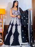 Prodigious Black Thread Embroidery Georgette Wedding Wear Lehenga Choli - Ethnic Plus In