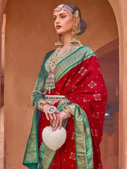Improbable Red Patola Printed Silk Engagement Wear Saree With Blouse