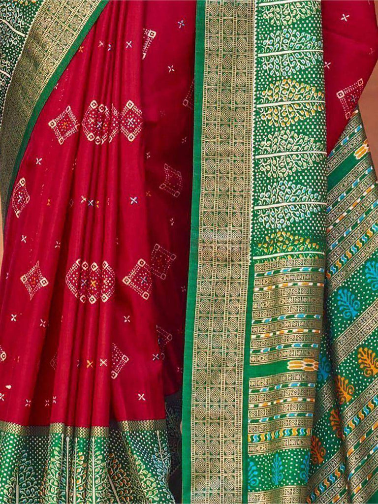 Improbable Red Patola Printed Silk Engagement Wear Saree With Blouse
