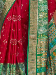 Improbable Red Patola Printed Silk Engagement Wear Saree With Blouse