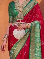 Improbable Red Patola Printed Silk Engagement Wear Saree With Blouse