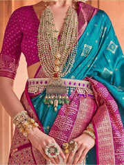 Marvelous Sky Blue Patola Printed Silk Wedding Wear Saree With Blouse