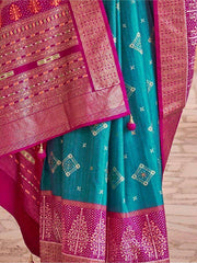 Marvelous Sky Blue Patola Printed Silk Wedding Wear Saree With Blouse