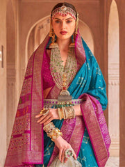 Marvelous Sky Blue Patola Printed Silk Wedding Wear Saree With Blouse
