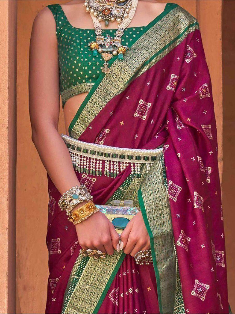 Gorgeous Magenta Patola Printed Silk Festive Wear Saree With Blouse