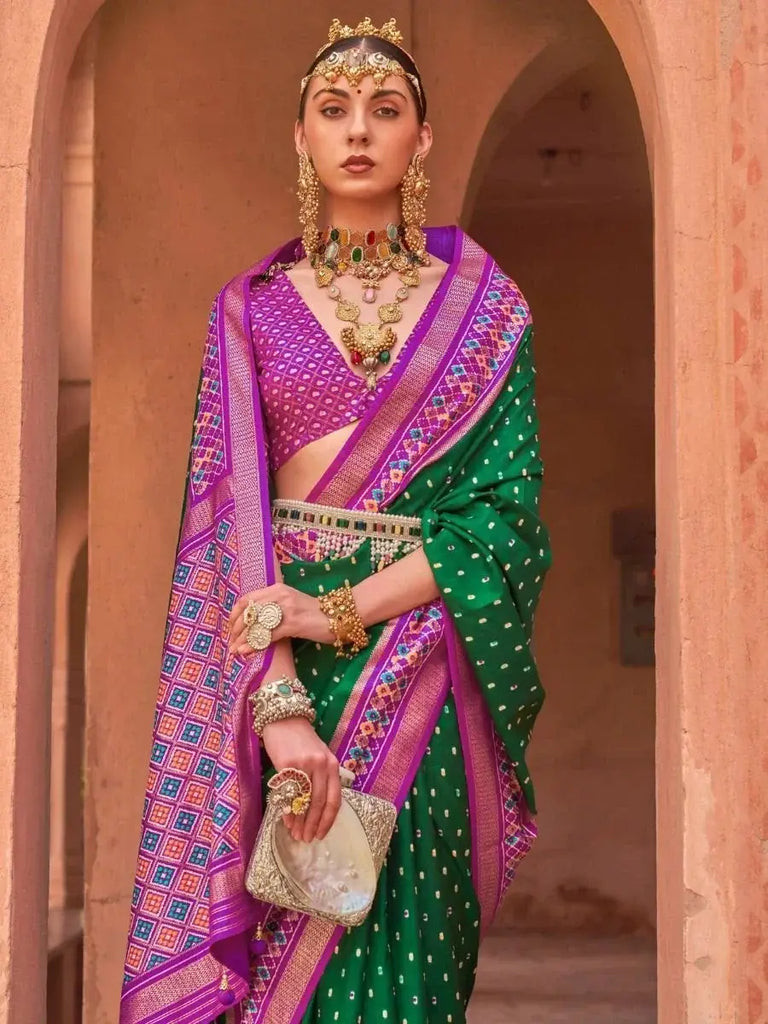 Bewitching Green Patola Printed Silk Wedding Wear Saree with Blouse