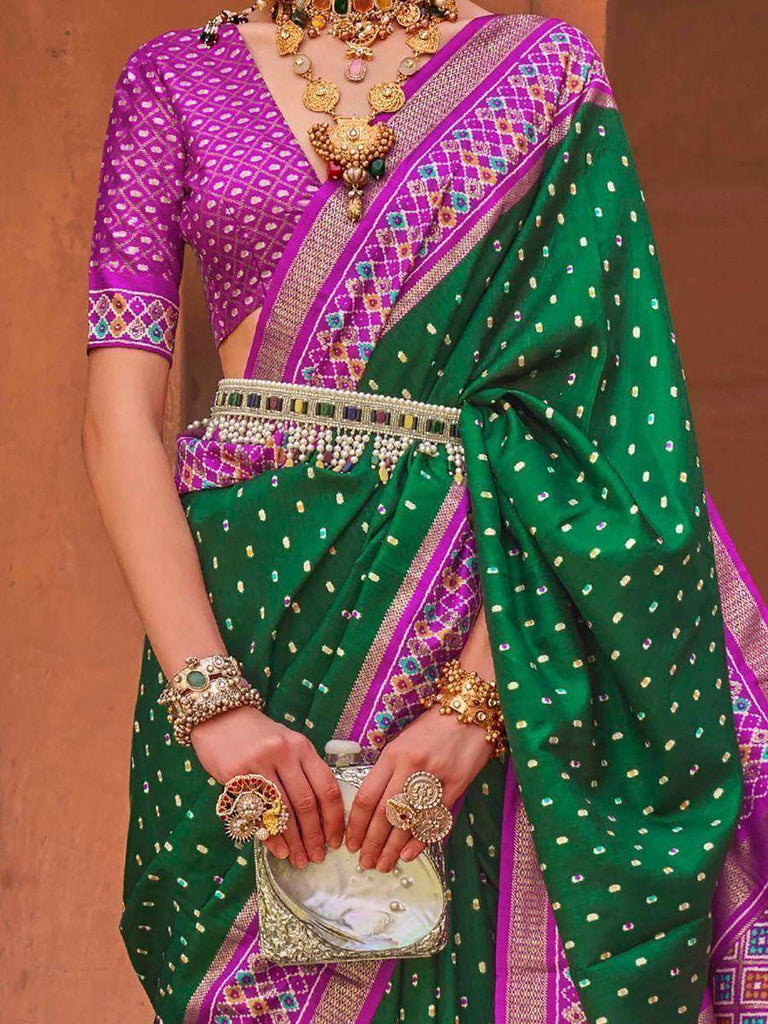 Bewitching Green Patola Printed Silk Wedding Wear Saree with Blouse
