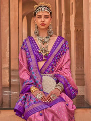 Mesmerizing Pink Patola Printed Silk Sangeet Wear Saree With Blouse
