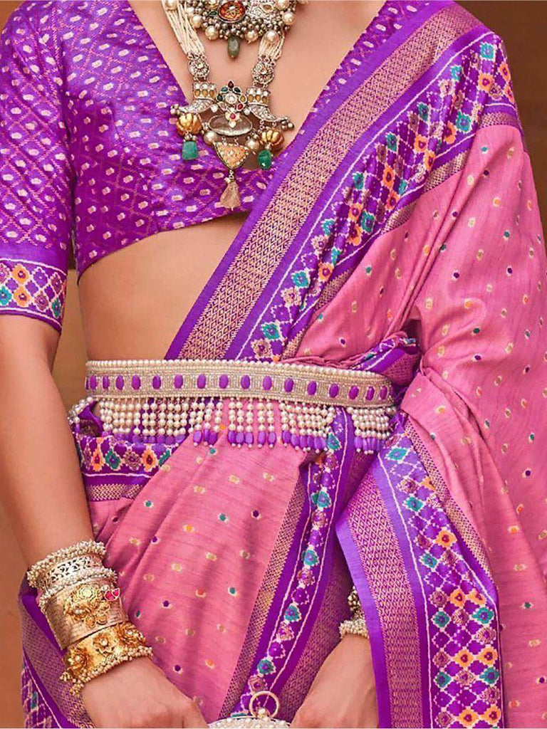 Mesmerizing Pink Patola Printed Silk Sangeet Wear Saree With Blouse