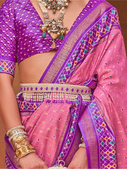 Mesmerizing Pink Patola Printed Silk Sangeet Wear Saree With Blouse